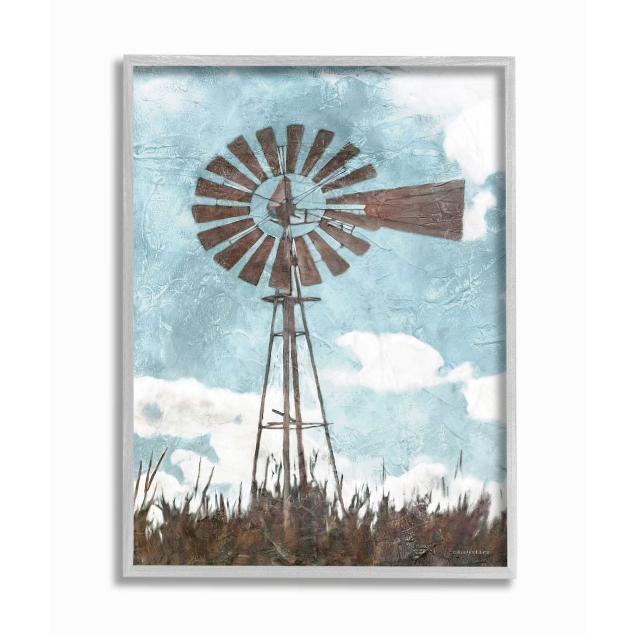 Stupell Industries Farm Windmill Blue Brown Painting Framed Wall Art